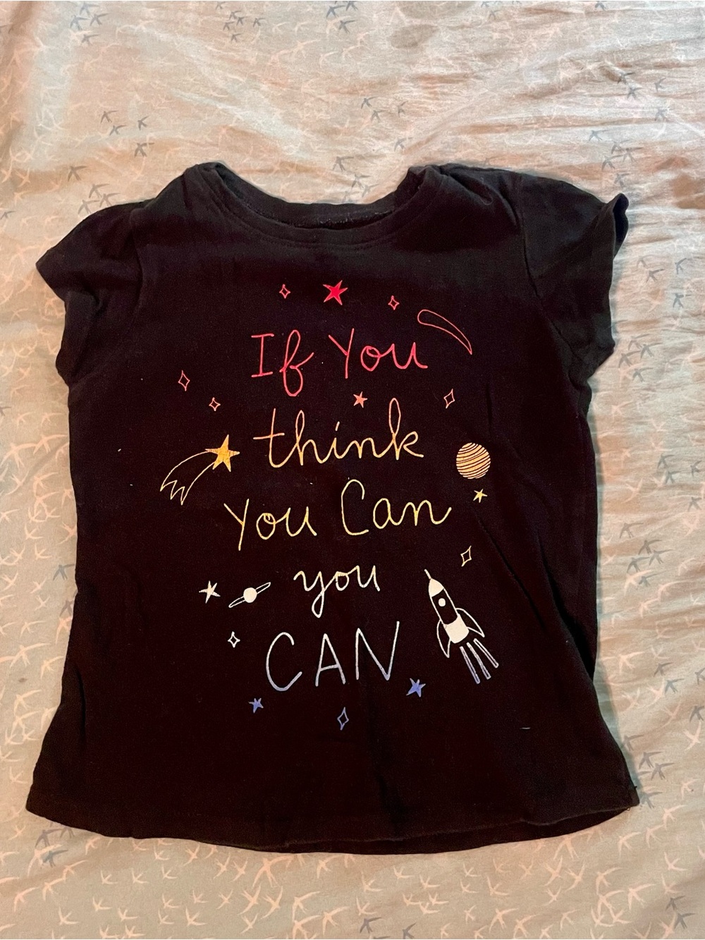 Old Navy Black Kids Graphic Tee with Colorful Space Design